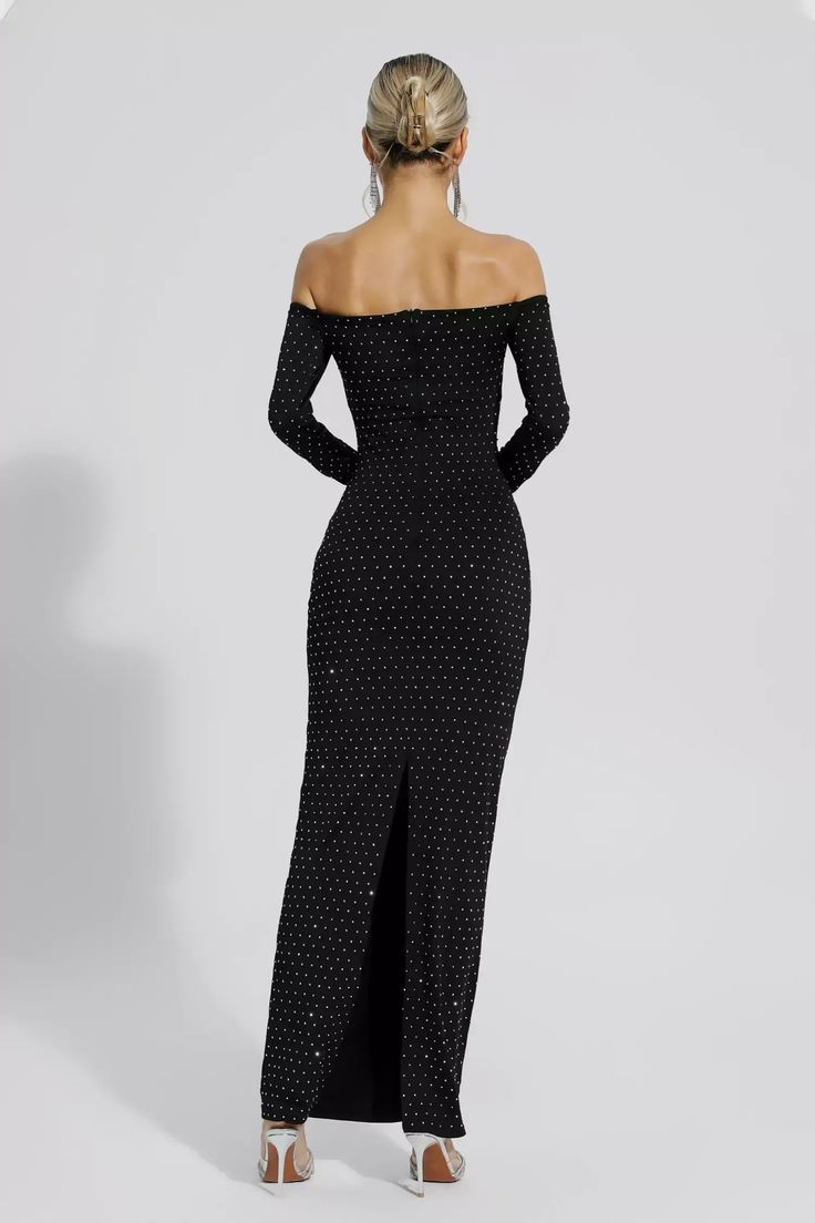 Kataleya Black Diamond Embellishment Cut Out Dress Off-shoulder Evening Dress For Holiday, Glamorous Evening Party Dress, Glamorous Off-shoulder Prom Evening Dress, Chic Embellished Maxi Dress For Prom, Off-shoulder Maxi Dress For Prom Night, Glamorous Off-shoulder Evening Dress, Elegant Off-shoulder Sequin Evening Dress, Off-shoulder Evening Dress For Prom Party, Off-shoulder Evening Dress For Prom Season