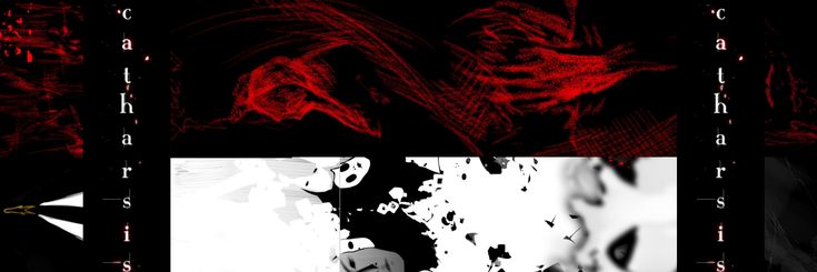 four different images with black and red paint on them, one is an abstract design