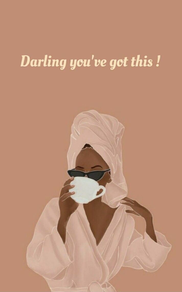 a woman with a towel on her head drinking from a cup that says, daring you've got this