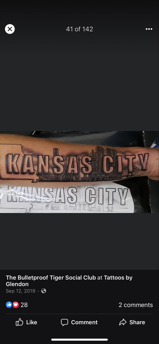 the kansas city tattoo on someone's arm is shown in an instagramture