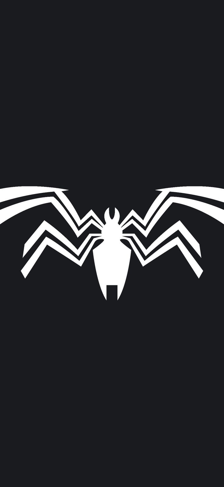 a black and white spiderman logo on a dark background