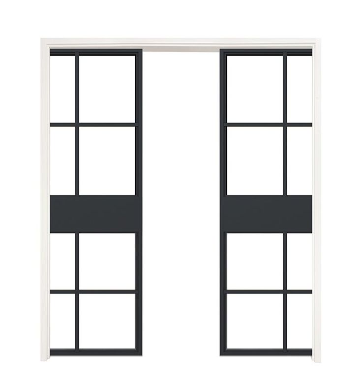 an open white and black double door with two panes on each side, in front of a white background