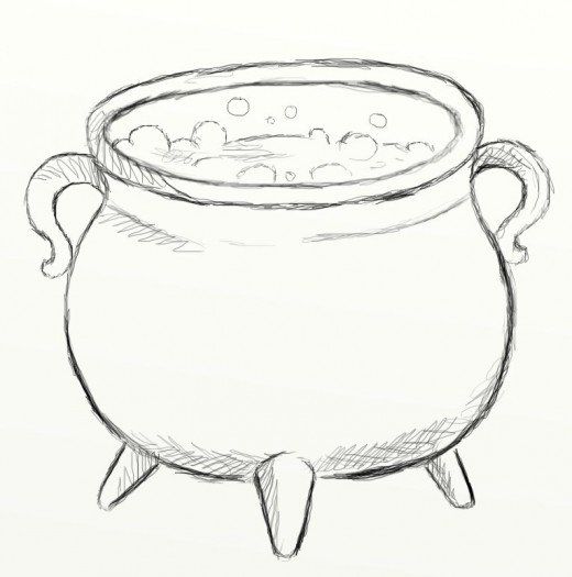 a drawing of a pot with water in it