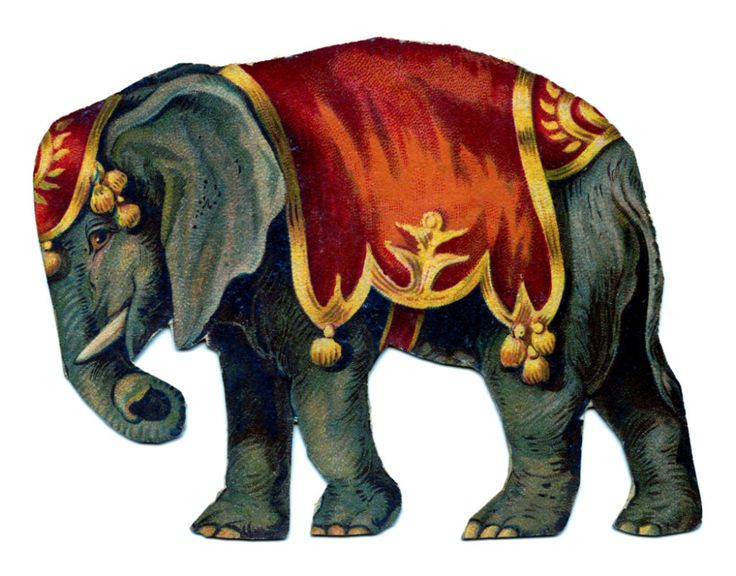 an elephant painted in red, gold and blue with a star on its back is standing next to a wall