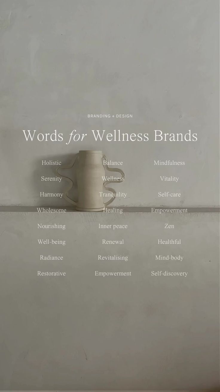 a coffee cup sitting on top of a shelf with words for wellness brands above it