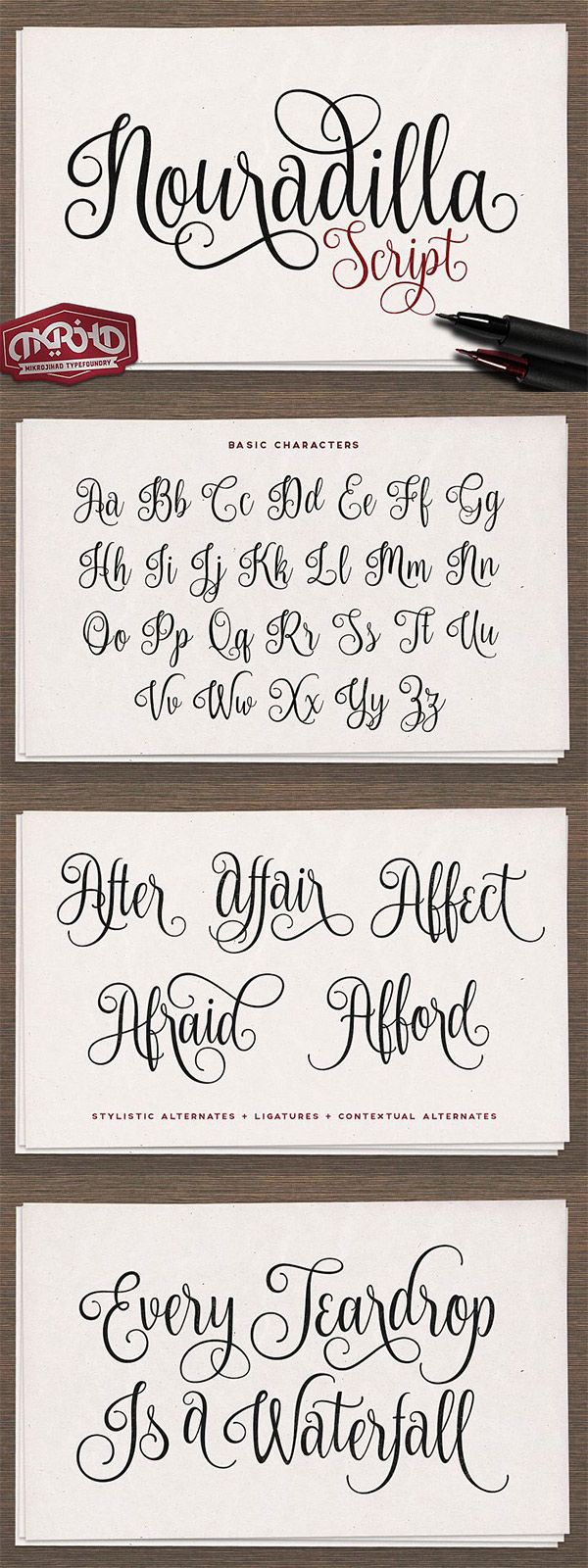 three different types of calligraphy written in cursive writing, each with the same font