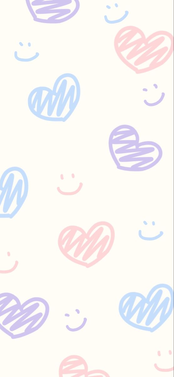 hearts with faces drawn on them in pastel colors