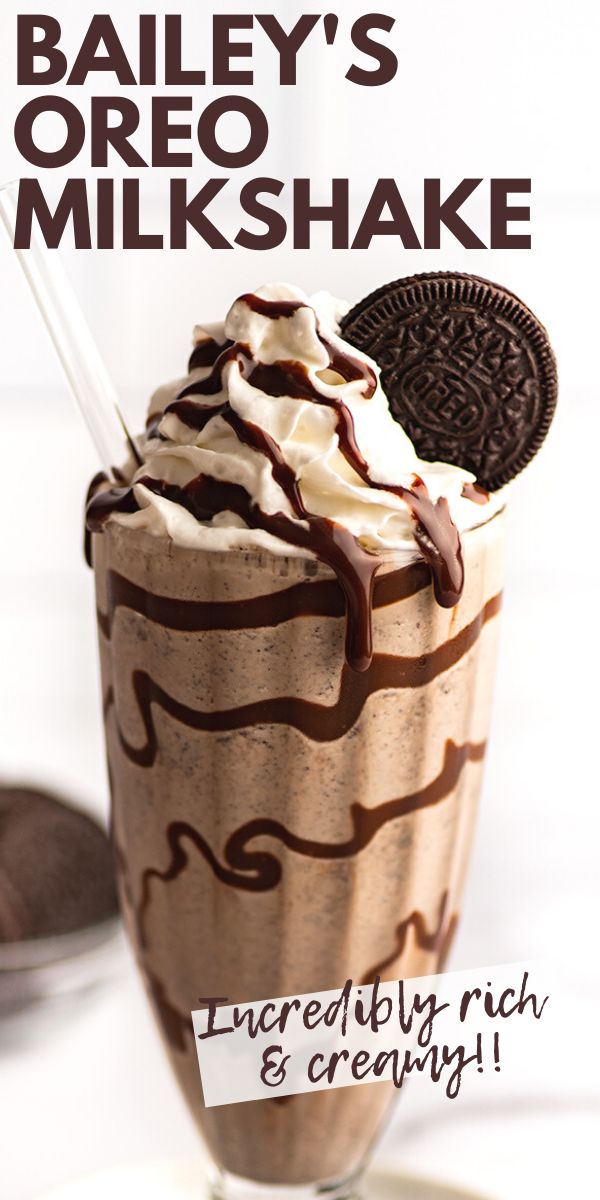 an advertisement for bailey's oreo milkshake with chocolate and whipped cream