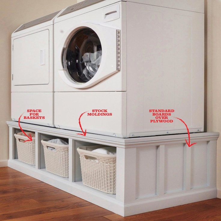 a washer and dryer sitting next to each other on top of a wooden floor