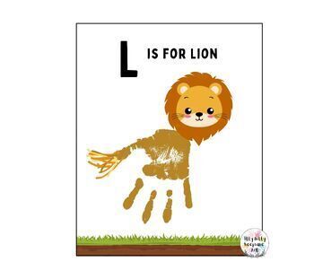 the letter l is for lion with an image of a handprinted lion on it