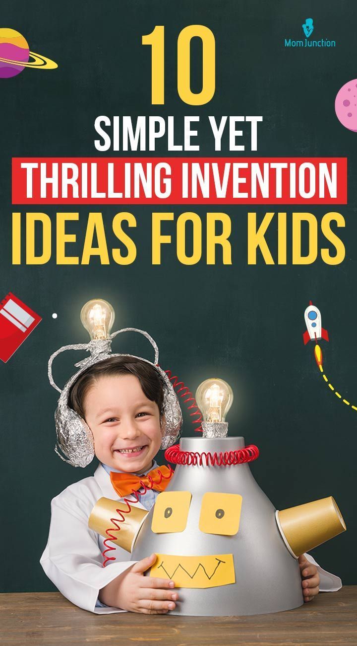 a young boy sitting at a table with an object in front of him that says 10 simple yet thriling invention ideas for kids