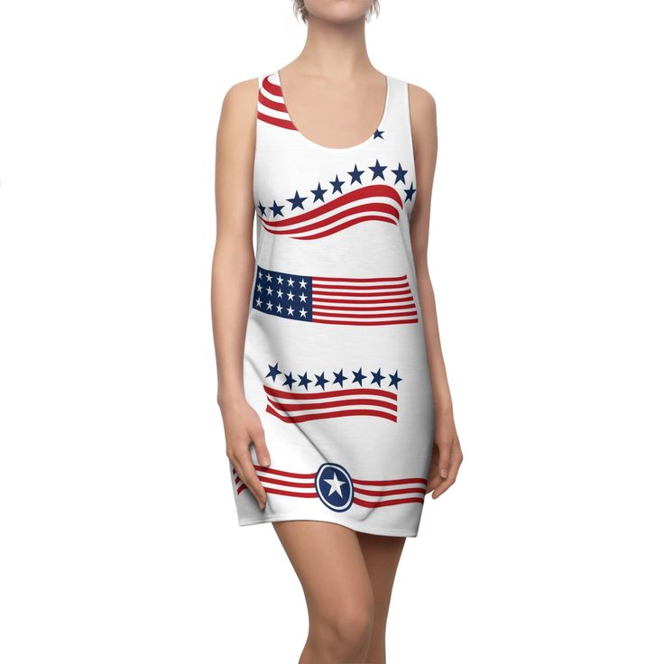 A feminine and stylish, yet really comfortable dress. This high quality AOP racerback dress is appealing from every angle. Inspired by the freedom of creativity, it will instantly become everyone's alltime favorite. .: 100% Polyester .: Light fabric (6.0 oz/yd² (170 g/m .: White seam thread .: Sporty fit .: Tagless .: Runs true to size .: Assembled in the USA from globally sourced partsImages by [america365, asiandelight / Shutterstock] Patriotic American Flag Print Sleeveless Top, Racerback Dress, American Heritage, Comfortable Dress, Fourth Of July, Dress Clothes For Women, Light Fabric, Stripes, Dress Outfits