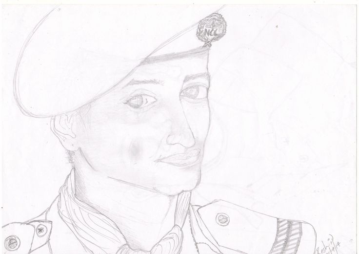 a pencil drawing of a man in uniform