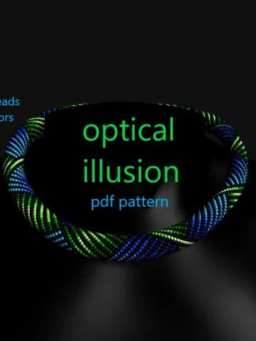 the words optical illusion written in neon blue and green on a black background with an image of