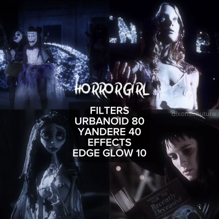 an advertisement for horror movies with two women in costumes and one man holding a book