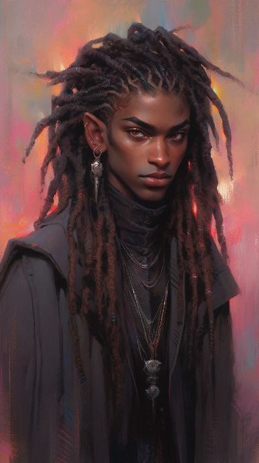 a painting of a man with dreadlocks on his head and wearing a black shirt