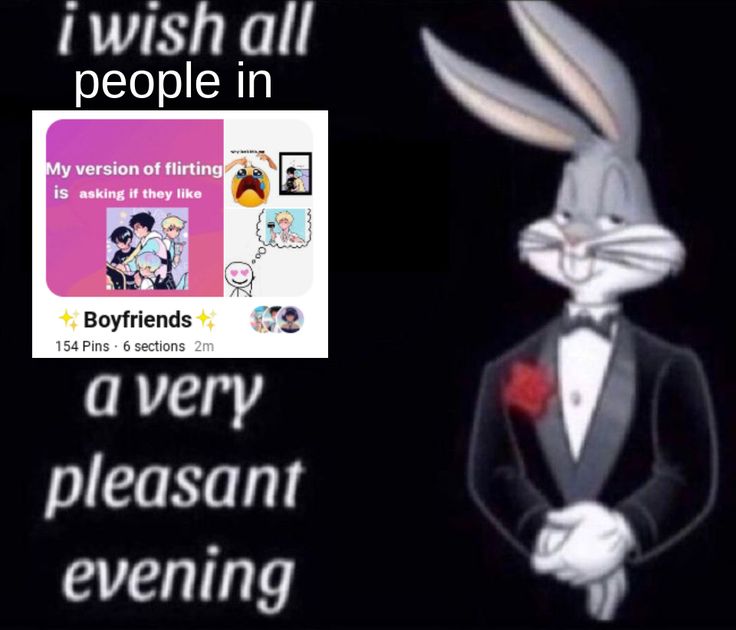 the rabbit is wearing a tuxedo and holding a rose in his hand, with text that reads i wish all people in a very pleasant evening