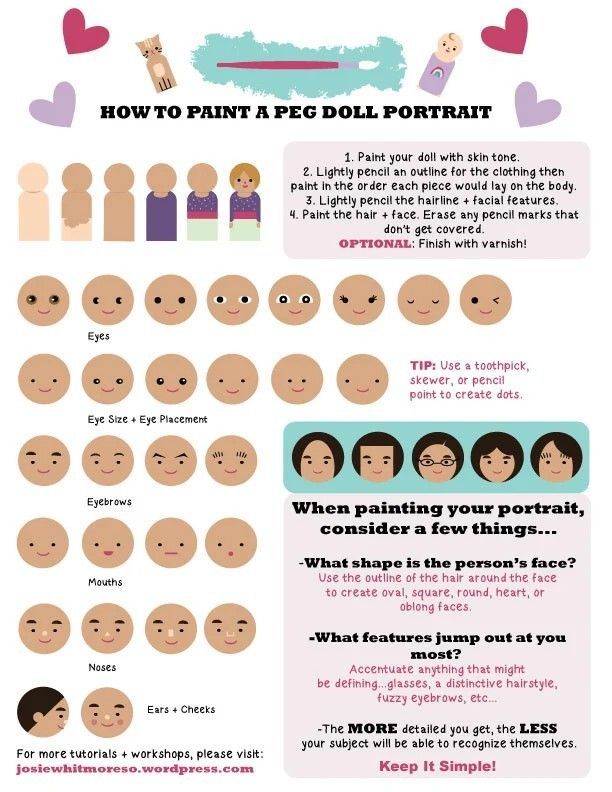 how to paint a ped doll's face with different facial expressions and colors