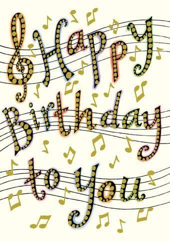 a happy birthday card with musical notes and the words happy birthday to you on it