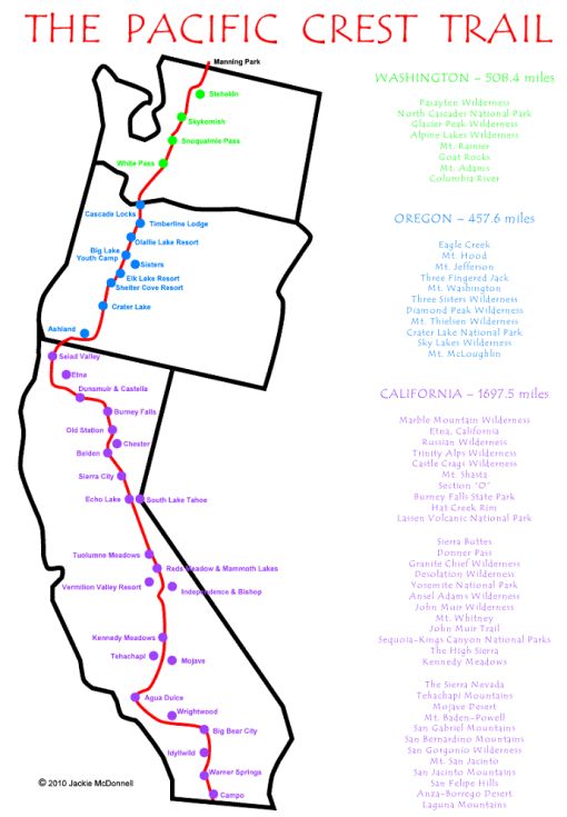 the pacific crest trail map is shown