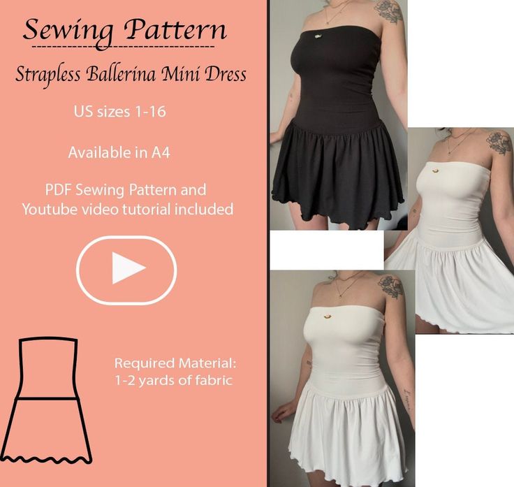 a woman wearing a black and white dress with the words sewing pattern on it, including instructions