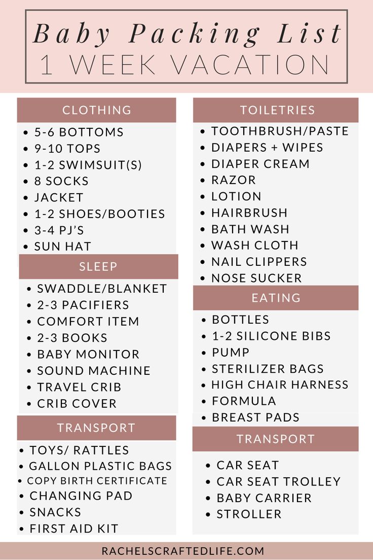 the baby packing list for one week vacation