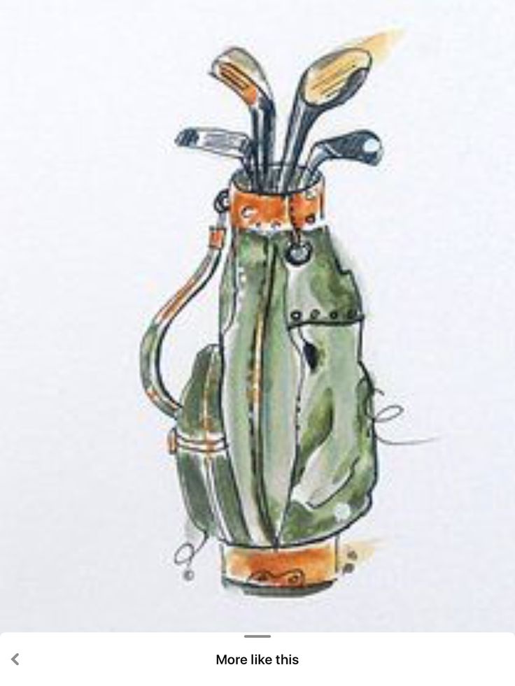 a drawing of a golf bag with clubs in it