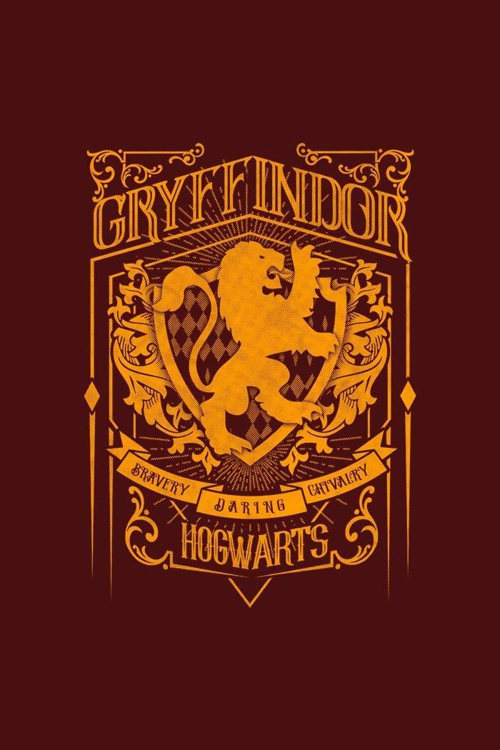 the hogwart's crest is shown in gold on a maroon background, with an ornate