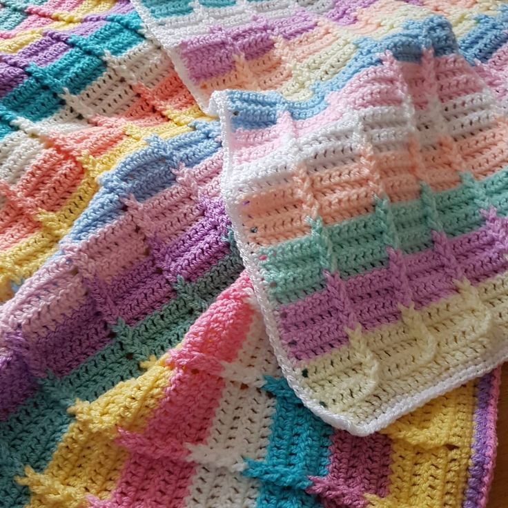 there is a crocheted blanket on the floor