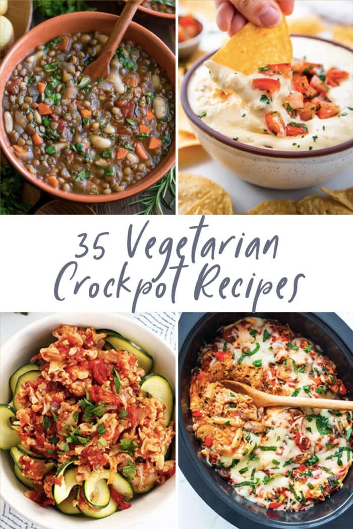 the best vegetarian slow cooker recipes for dinner and desserts, including soup or stew