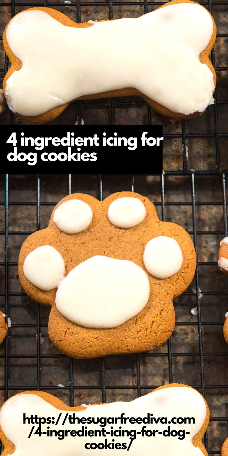 4 Ingredient Icing for Dog Cookies How To Make Dog Cookies Doggie Treats, Best Dog Cookie Recipe, Doggy Cookie Recipes, Dog Safe Christmas Cookies, Vanilla Dog Cookies, Diy Dog Cookies With Icing, How To Make Icing For Dog Treats, Iced Dog Treats Homemade, Dog Safe Royal Icing