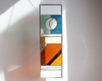 Boho Suncatcher, Sunset Decor, Moon Window, Modern Stained Glass, Stained Glass Window Hanging, Art Deco Mirror, Moon Decor, Stained Glass Suncatcher, Geometric Decor