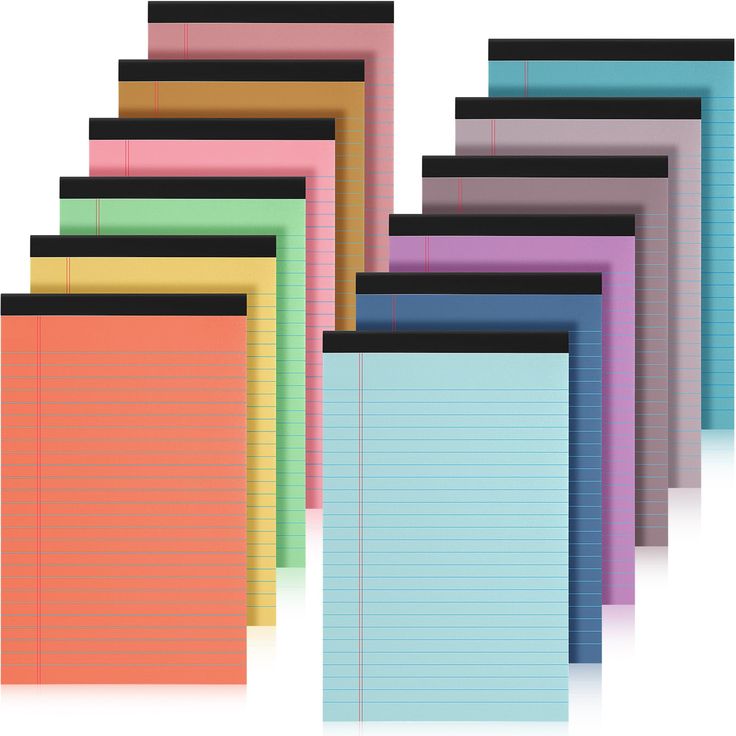 five lined notebooks in different colors and sizes, each with one line on the side