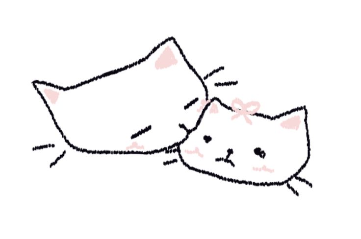 two cats laying next to each other on top of a white surface with pink hearts