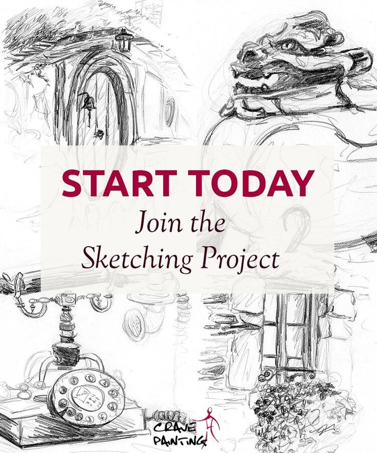 a book cover with sketches of various objects and words that read, start today join the sketching project