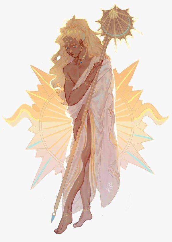 a drawing of a woman holding an umbrella and standing in front of the sun with wings