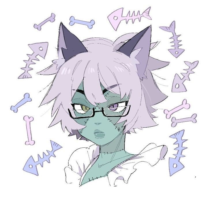 an anime character with glasses and cat ears