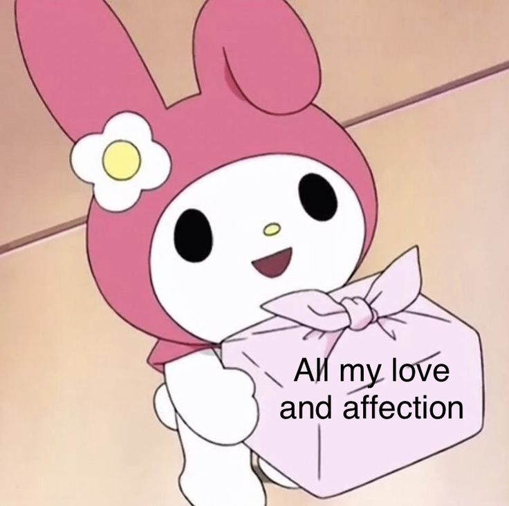 a cartoon character holding a box with a bow on it's head and wearing a pink bunny outfit