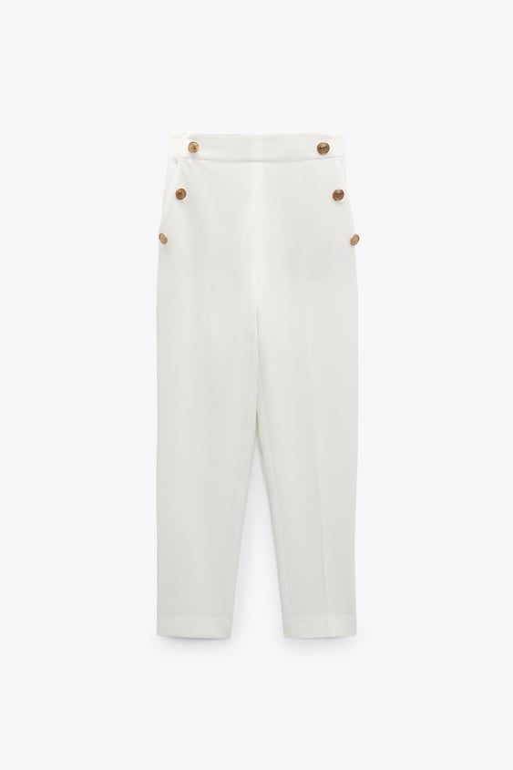 Basics Woman | ZARA United States Zara White Pants, Womens Business Pants, Sandal Kulit, Professional Pants, Strap Pants, Metallic Pants, Elastic Waistband Pants, Satin Trousers, Zara Outfit