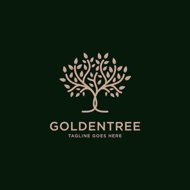 a golden tree logo on a black background