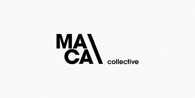 the ma / ca collective logo is shown in black and white on a white background