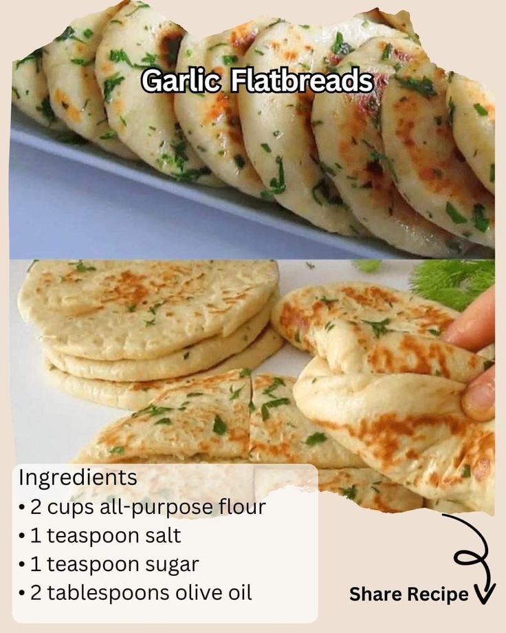 garlic flatbreads recipe with instructions on how to make them in the microwave or oven