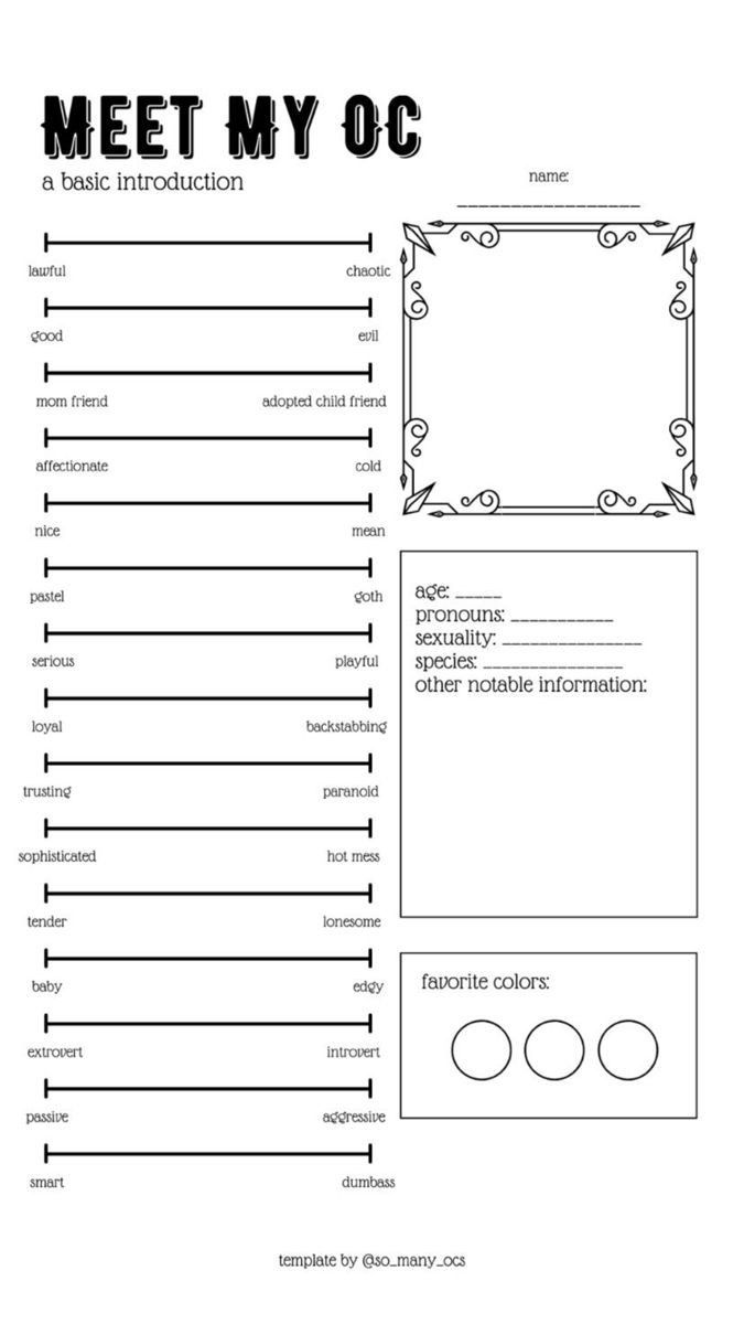 the printable worksheet for meet my oc