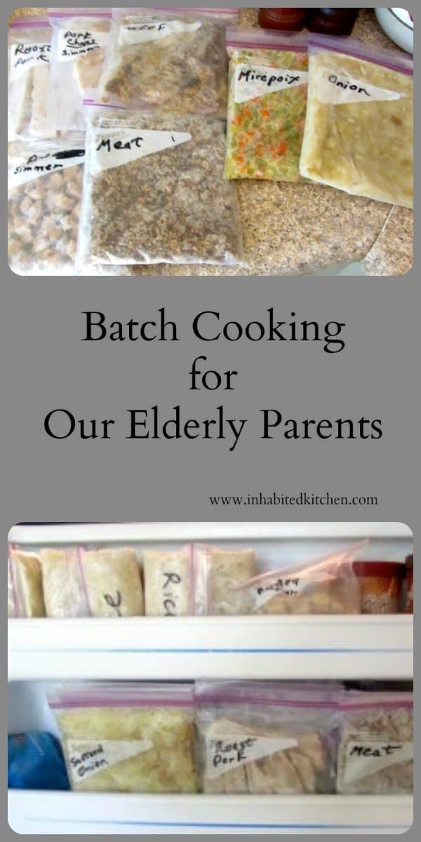 batch cooking for our elderly parents in the freezer with text overlay that reads batch cooking for our elderlyy parents