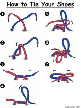 instructions for how to tie your shoes with red, white and blue ribbons on them