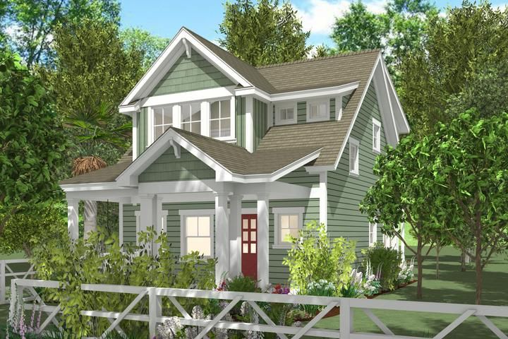 this is a computer rendering of the front elevation of a house with porches and windows