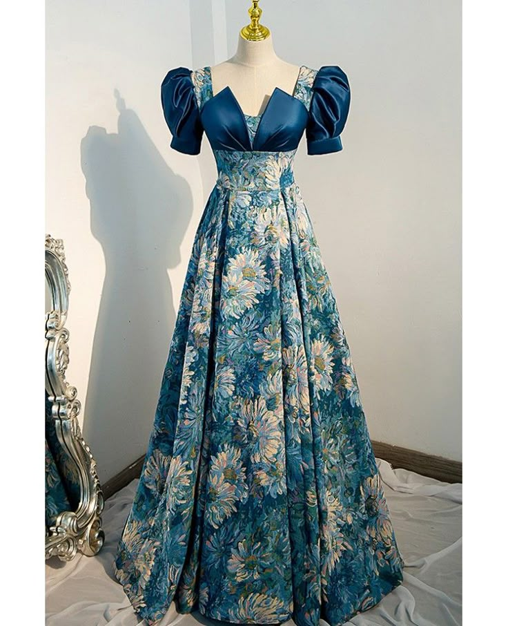 Buy blue floral unique patterns formal party dress at cheap price online. Free stable shipping and pro custom service since 2009. Elegant Vintage Dresses Luulla, Women Party Dresses, Party Dresses With Sleeves, Womens Boho Dresses, Fantasy Gowns, Formal Party Dress, Satin Prom Dress, Women's Evening Dresses, Fantasy Dress