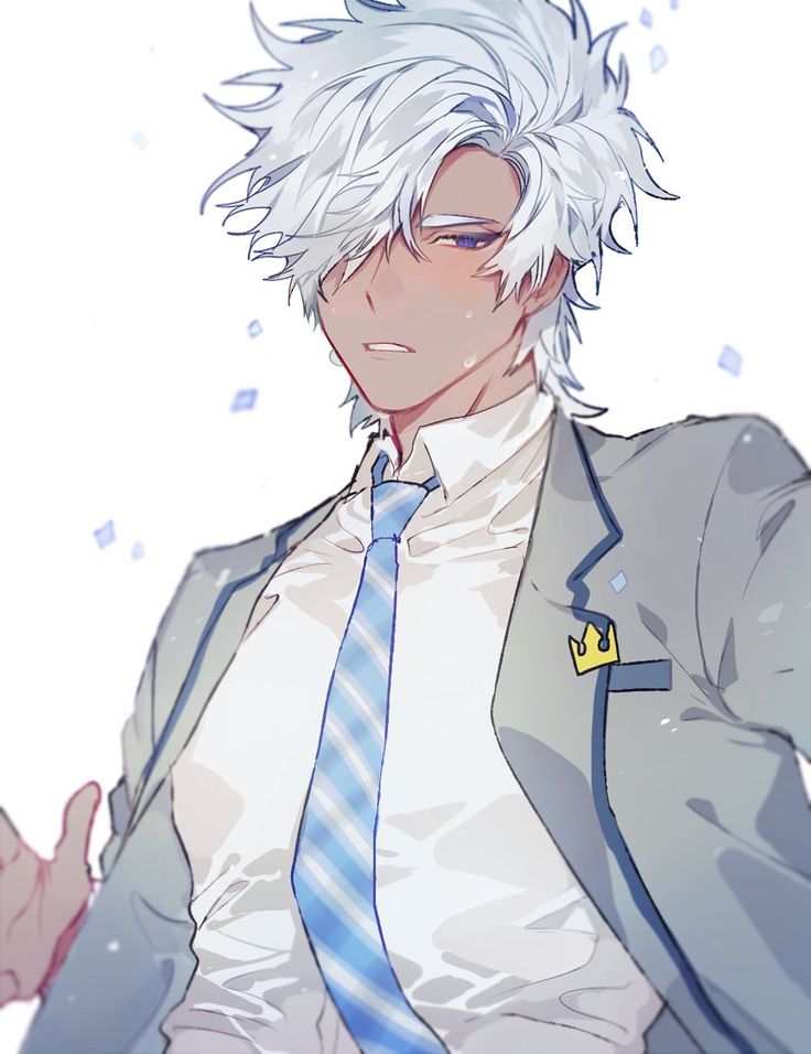 an anime character with white hair wearing a suit and tie