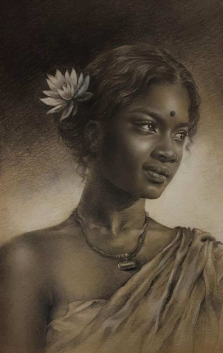 a drawing of a woman with a flower in her hair