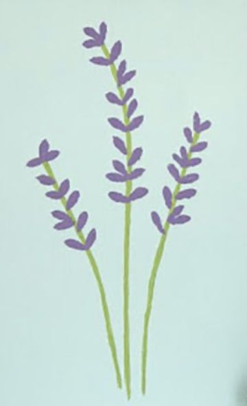 a painting of purple flowers in a vase on a blue background with the words lavender written below it